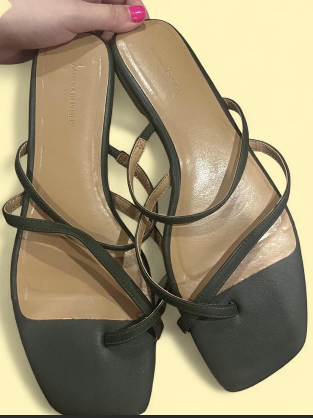 Banana republic green Strappy Square-Toe Slide Sandals